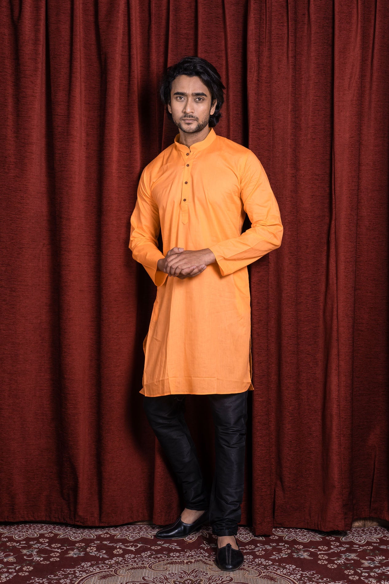 HAMSAFAR Men’s Light Orange Cotton Casual Kurta