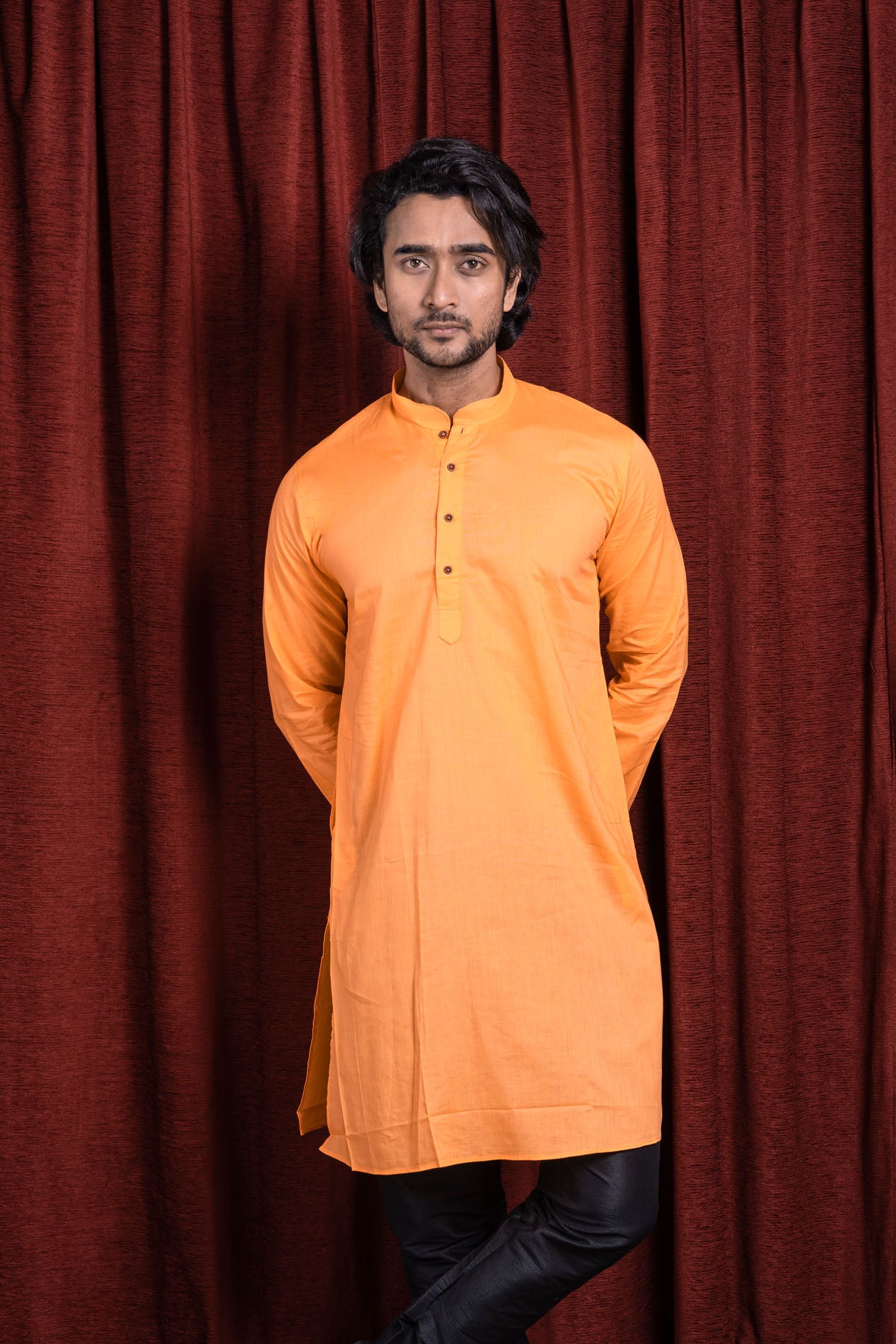 HAMSAFAR Men’s Light Orange Cotton Casual Kurta