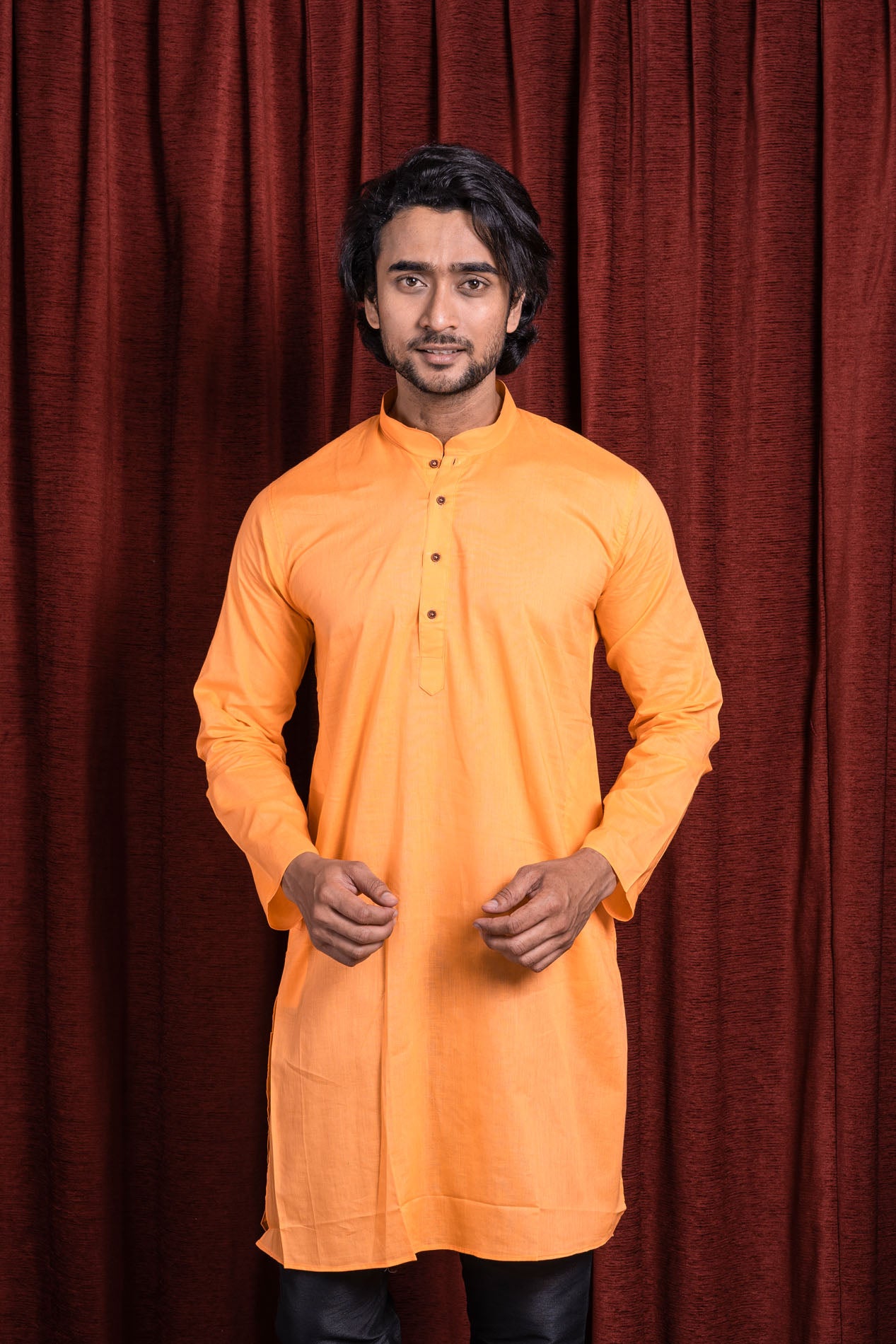 HAMSAFAR Men’s Light Orange Cotton Casual Kurta