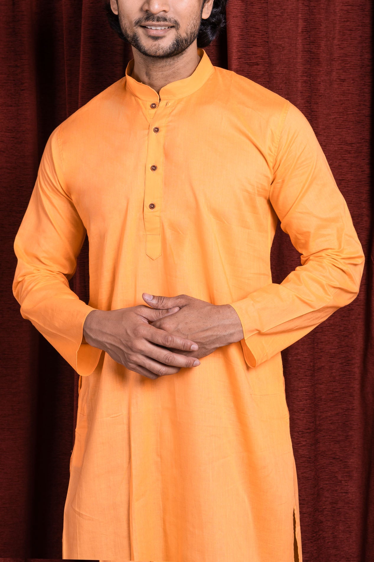 HAMSAFAR Men’s Light Orange Cotton Casual Kurta