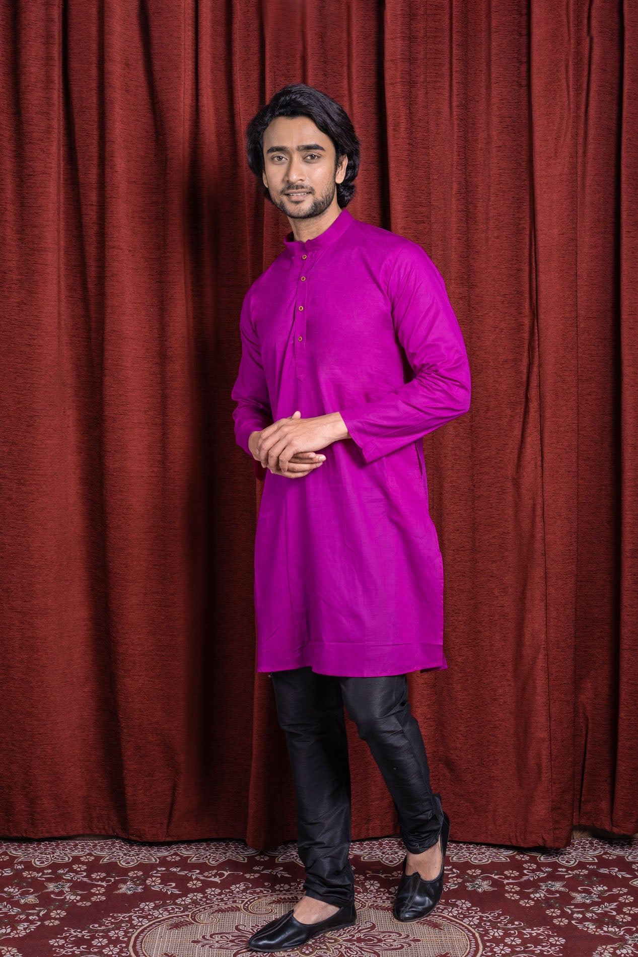 HAMSAFAR Men’s Purple Cotton Casual Kurta