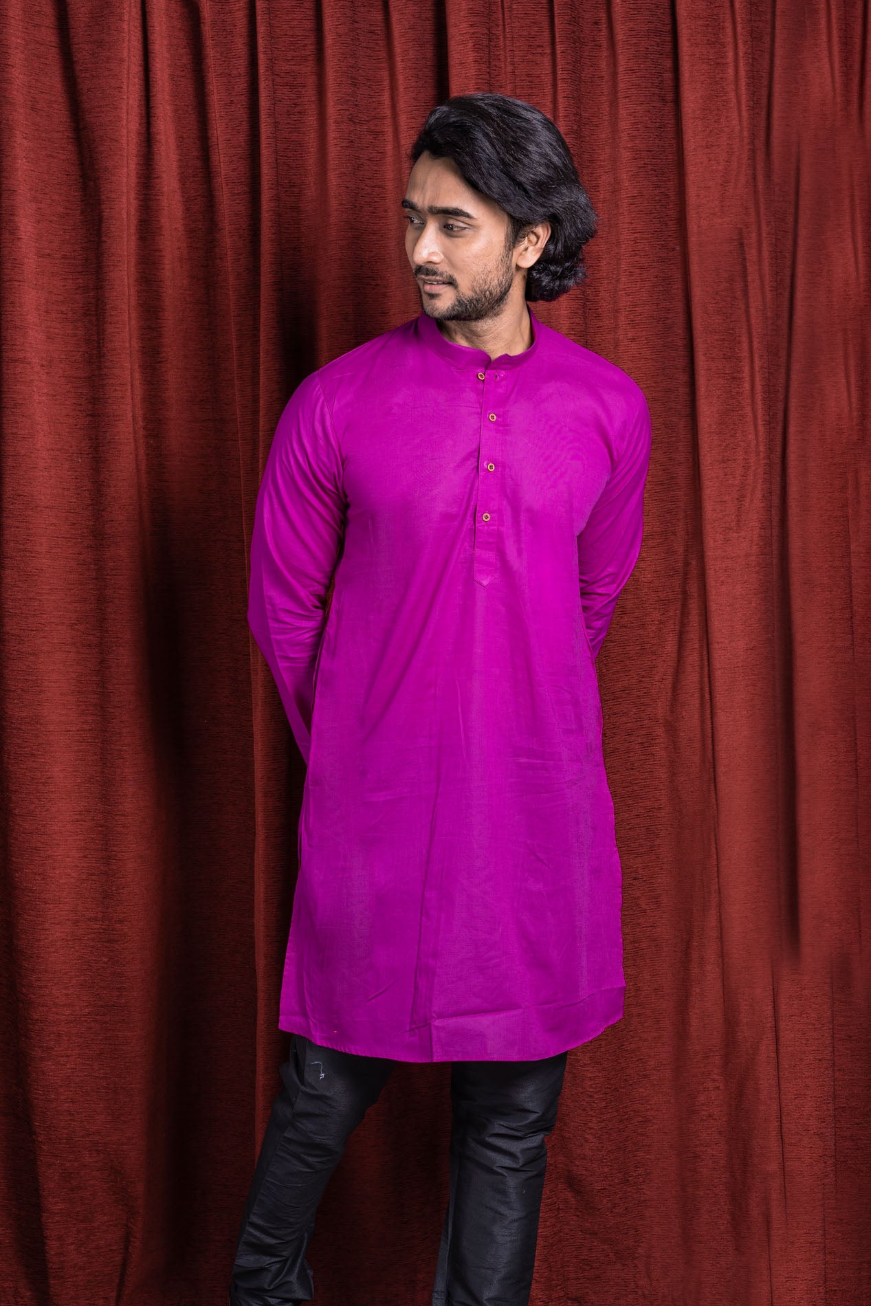 HAMSAFAR Men’s Purple Cotton Casual Kurta