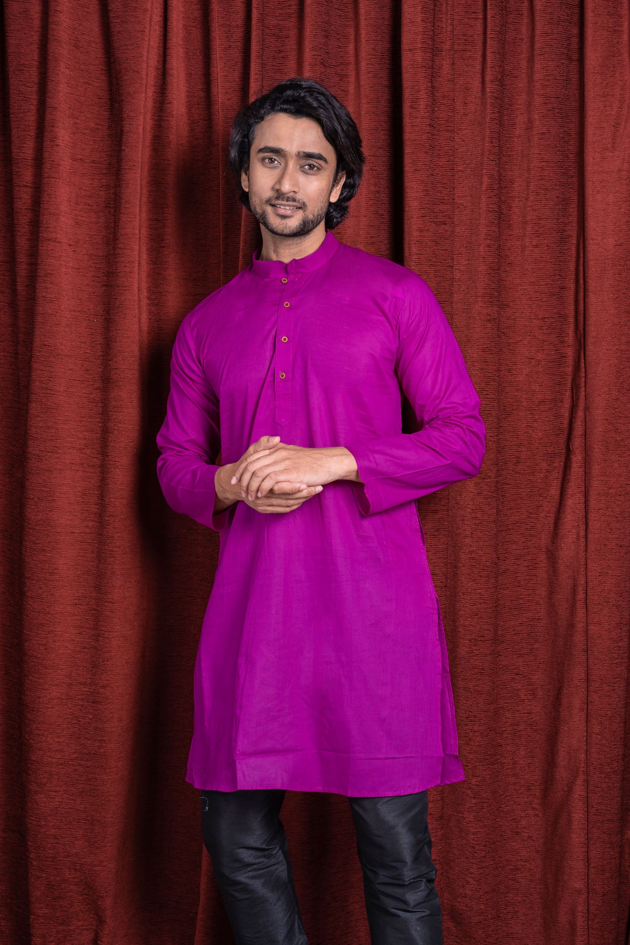 HAMSAFAR Men’s Purple Cotton Casual Kurta