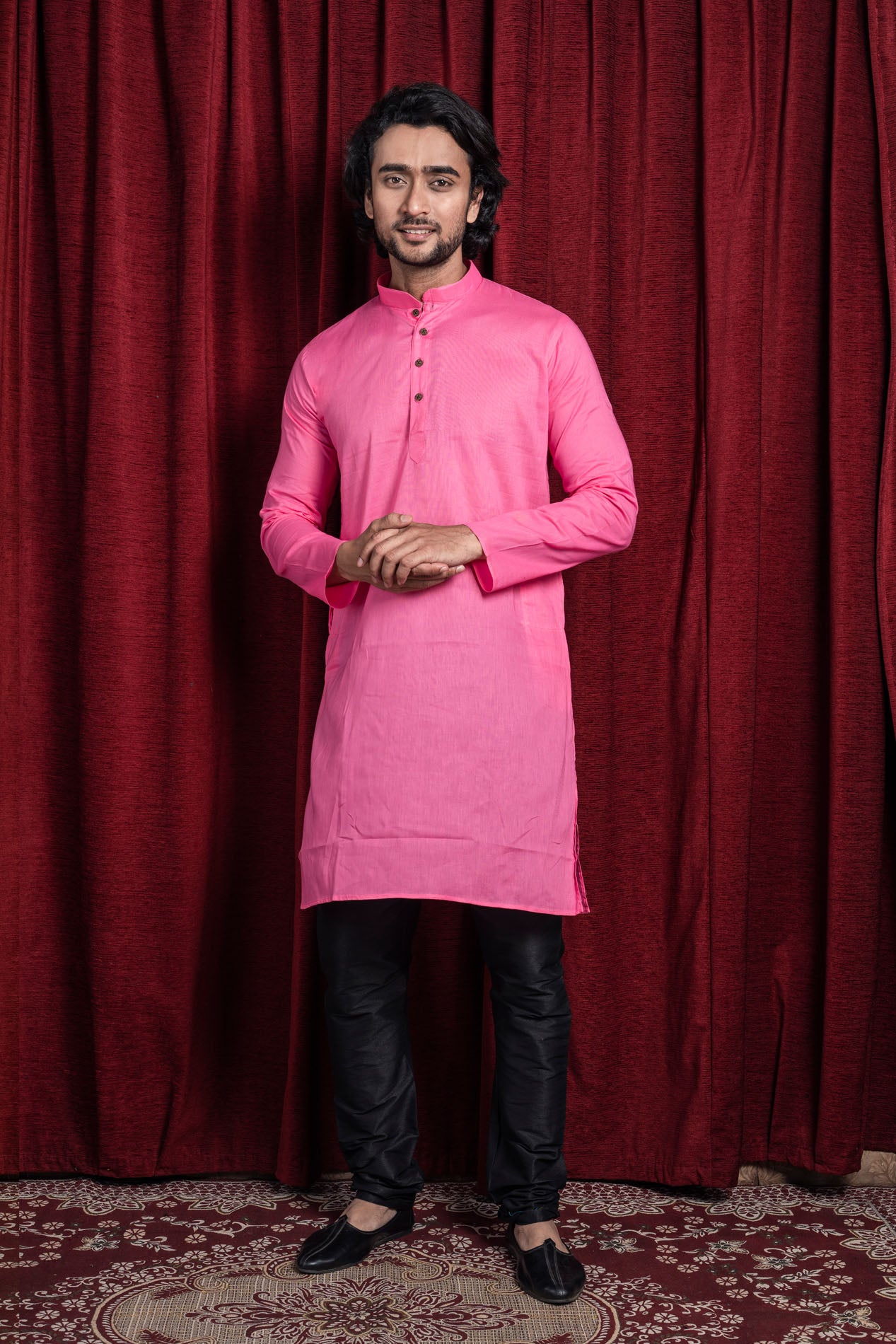 HAMSAFAR Men’s Pink Cotton Casual Kurta