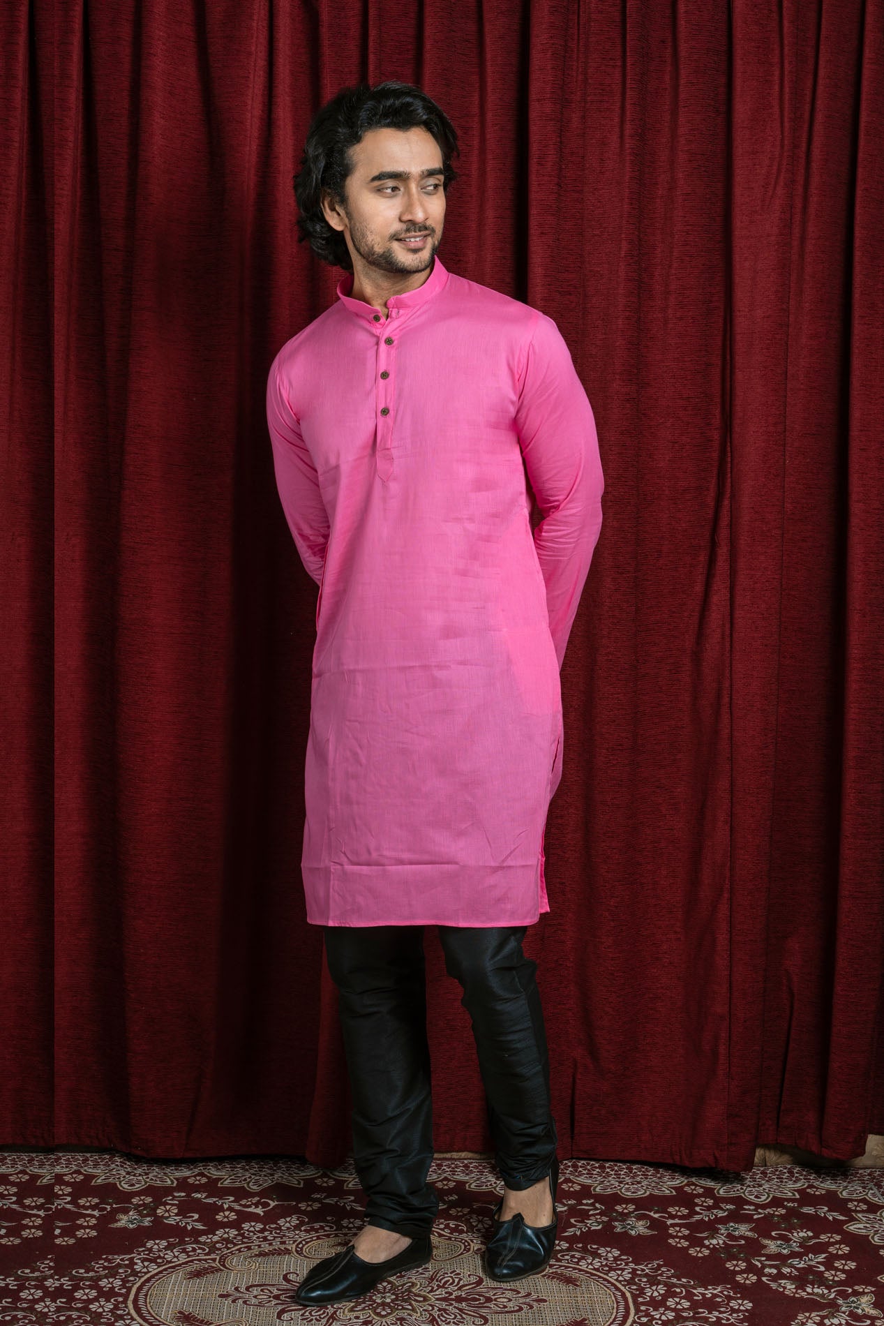 HAMSAFAR Men’s Pink Cotton Casual Kurta