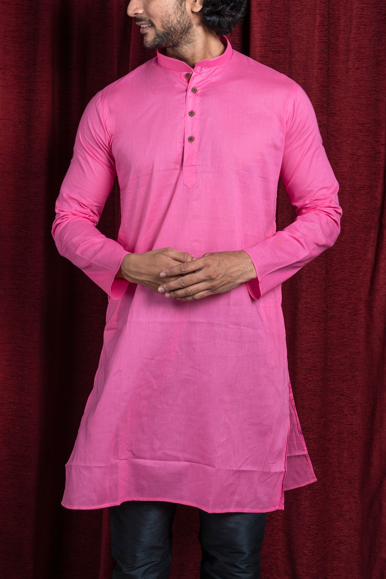 HAMSAFAR Men’s Pink Cotton Casual Kurta