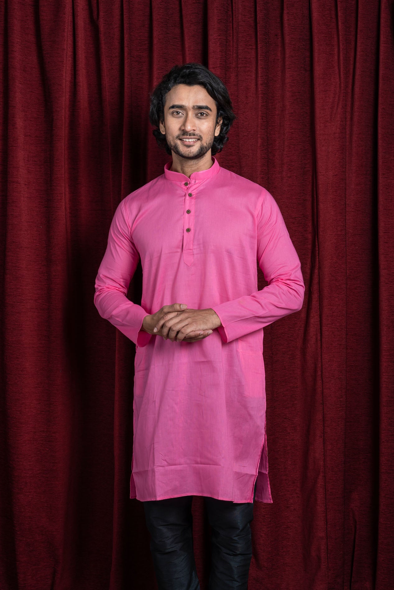 HAMSAFAR Men’s Pink Cotton Casual Kurta