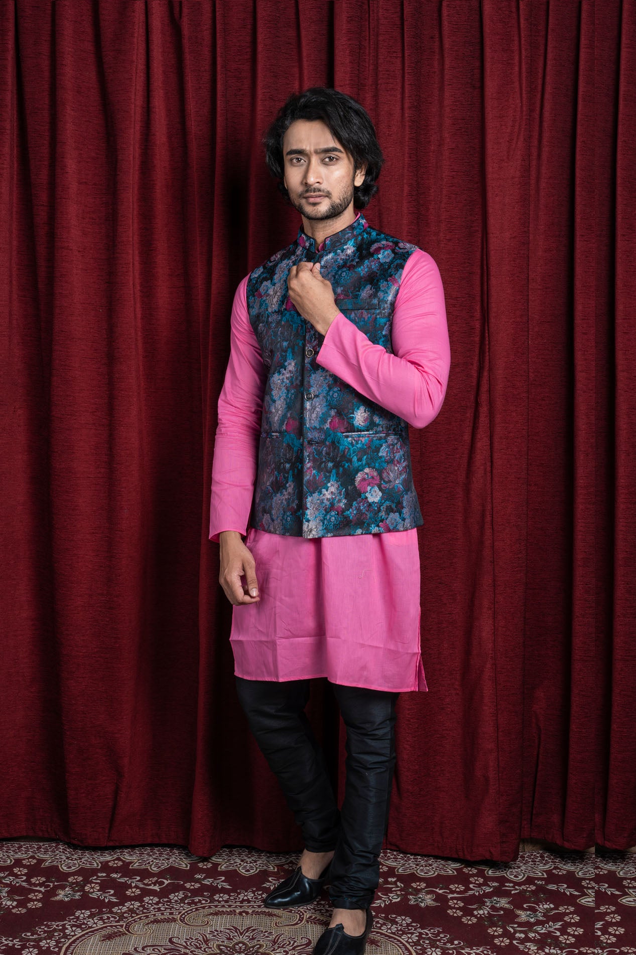 HAMSAFAR Men’s Multicolor Poly Viscose Printed Nehru Jacket