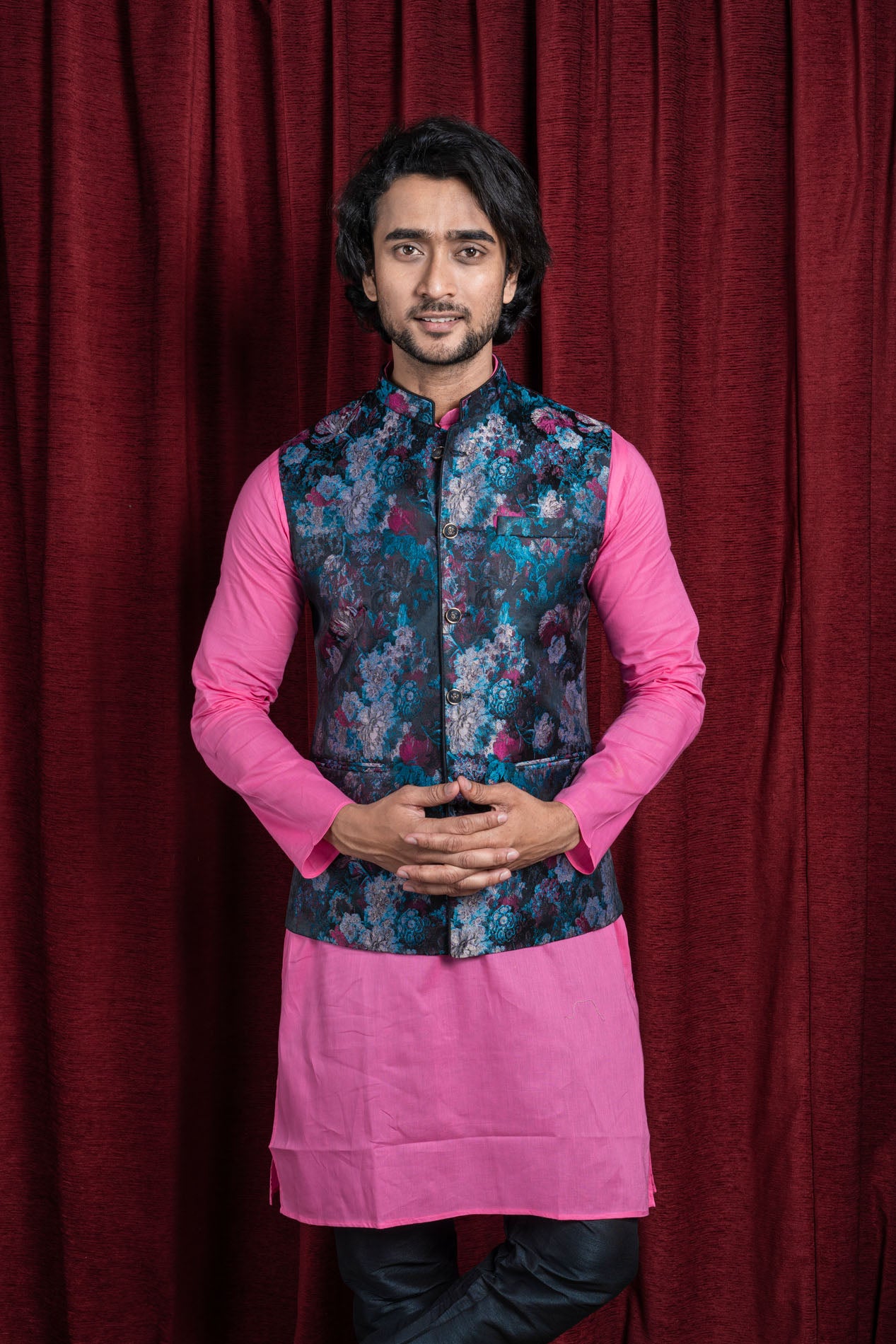 HAMSAFAR Men’s Multicolor Poly Viscose Printed Nehru Jacket