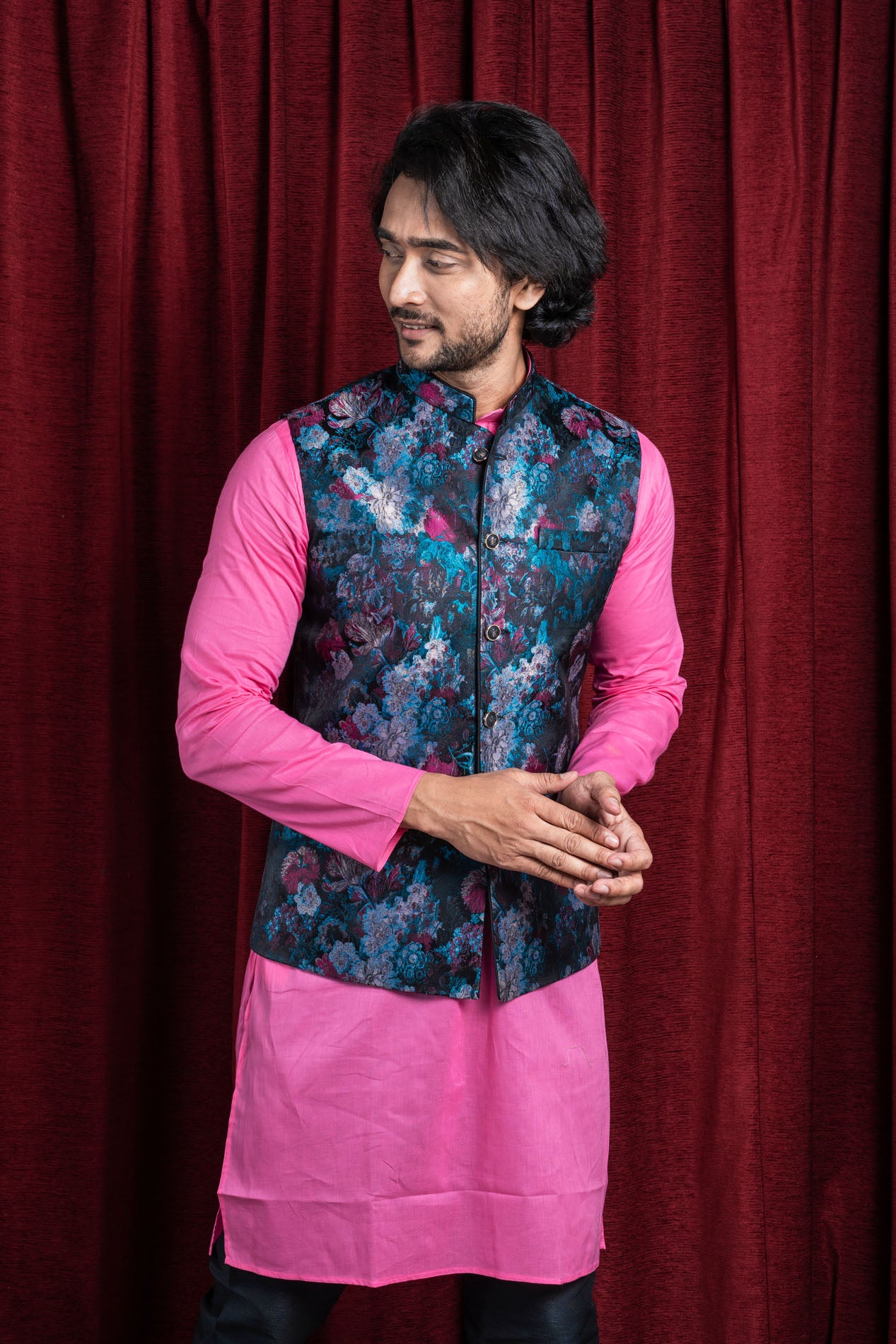 HAMSAFAR Men’s Multicolor Poly Viscose Printed Nehru Jacket